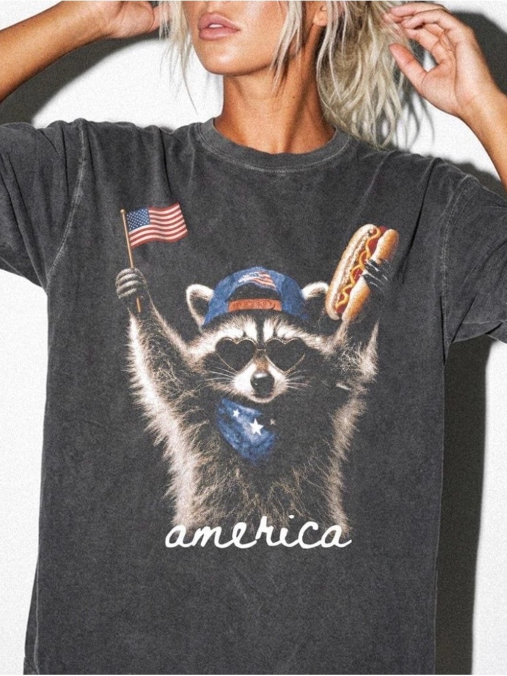 🌭🇺🇸Patriotic Raccoon “ I Am Mercia Tee Comfort Color Hot Dog Flag Tee🌭🇺🇸